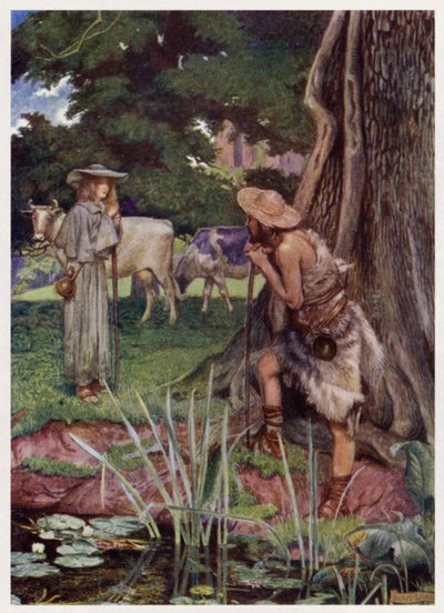 "Til byen Walsingham / Vejen er svær at være væk" (farve litho) af Byam (after) Shaw