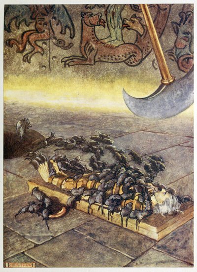 "De sværmede over mig i stadigt akkumulerende dynger." fra Selected Tales of Mystery, pub. 1909 (farve litho) af Byam Shaw