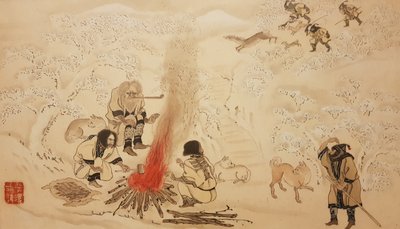 Sika hjortejagt. Fra serien Ainu, anden halvdel af det 19. århundrede .. af Byozan Hirasawa