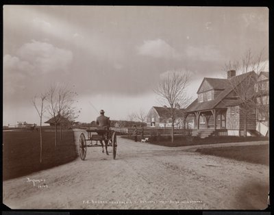 Oversigt over huse og bygninger på F.G. Bournes ejendom i Oakdale, Long Island, New York, 1900 (sølv gelatinetryk) af Byron Company