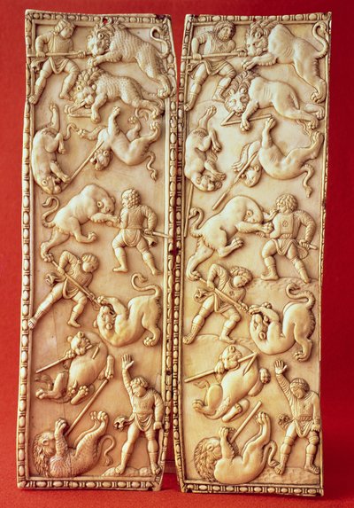 Diptykon med en løvejagtscene af Byzantine