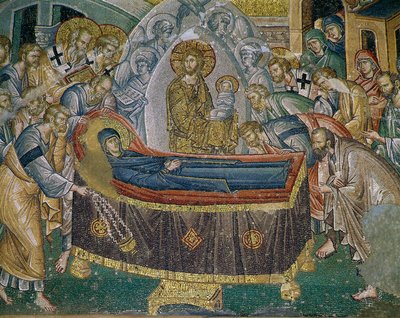 Dormition (Marys død), fresco i Kariye Camii (st Sauveur i Chora Church, Istanbul, Tyrkiet (fresco) af Byzantine