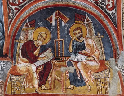 Evangelisterne Lukas og Matthæus skriver evangelier, Karanlik Kilise (Dark Church) (12.-13. århundrede), Goreme (Unescos verdensarvsliste) af Byzantine