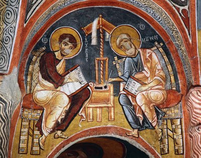 Evangelisterne Mark og Johannes skriver evangelier, Karanlik Kilise (Dark Church) (12.-13. århundrede), Goreme (Unescos verdensarvsliste) af Byzantine