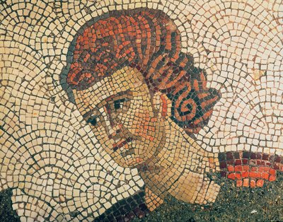 Hoved af en romersk soldat, gulvbelægning fra Grand Imperial Palace, Konstantinopel, 5.-6. århundrede (mosaik) af Byzantine