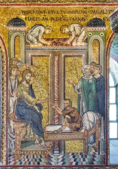 Jesus helbreder den lamme, byzantinske mosaik, episoder fra Kristi liv, XII-XIII århundreder (mosaik) af Byzantine