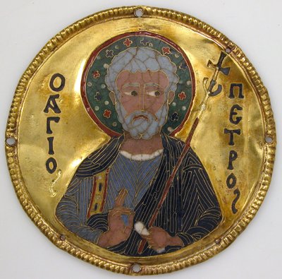 Medaljon med Sankt Peter fra en ikonramme, ca. 1100 (guld, sølv og emalje cloisonné) af Byzantine