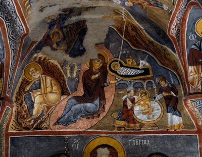Fødselskirken, byzantinsk fresco (12. århundrede), Karanlik Kilise (Dark Church) (12.-13. århundrede), Goreme (Unescos verdensarvsliste) af Byzantine