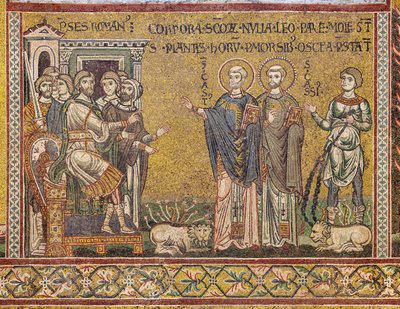 St. Cassius og St. Casto før kejseren, byzantinsk mosaik, XII-XIII århundrede, på modfacaden (mosaik) af Byzantine