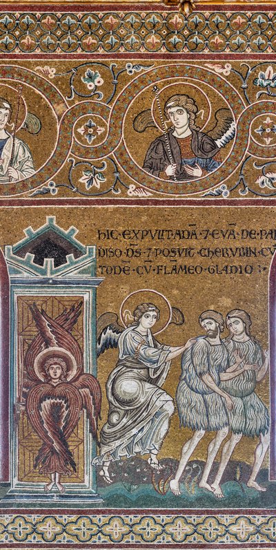 Uddrivelsen fra det jordiske paradis, byzantinsk mosaik, Gamle Testamentes cyklus-jordiske paradis, XII-XIII århundrede (mosaik) af Byzantine