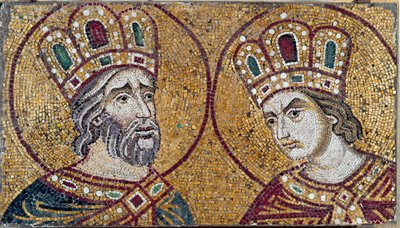 Den romerske kejser Konstantin I, med Sankt Helene, hans mor (mosaik detalje) af Byzantine Byzantine
