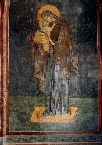 Jomfru og barn (fresco) af Byzantine Byzantine
