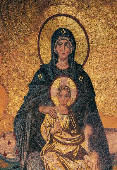Jomfru og barn på tronen (mosaik) af Byzantine Byzantine