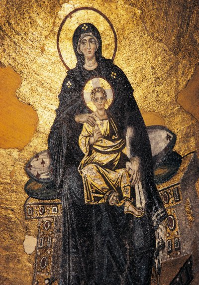 Jomfru og barn på tronen (mosaik) af Byzantine Byzantine