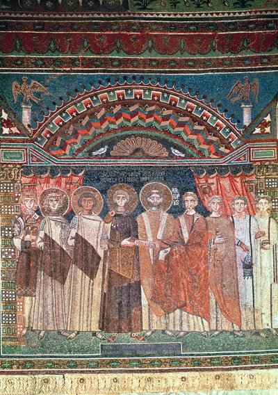 Konstantin IV (654-85) giver biskop Reparatus privilegier til kirken Ravenna, 671-77 (mosaik) af Byzantine School