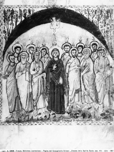 Helligåndens afstamning, folio fra Rabula-evangelierne, 586 AD (tempera på vellum) af Byzantine School