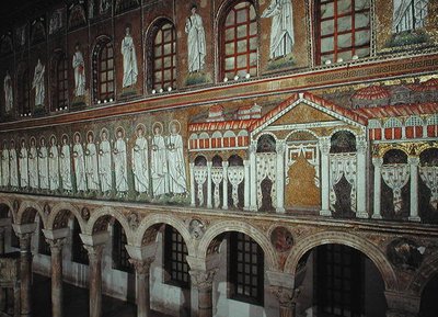 Facaden af Palazzo di Teodorico og processionen af martyrer, 527-99 (mosaik) af Byzantine School