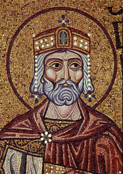 Kong David (10. århundrede f.Kr.). Værk af en byzantinsk mester, mosaik, detalje af udsmykningen af ​​Markuskirken, Venedig (Italien). Byzantinsk kunst, middelalder. Markuskirken, Venedig. af Byzantine School