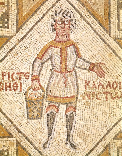 Belægningsdetalje af en bygmester (mosaik) af Byzantine School