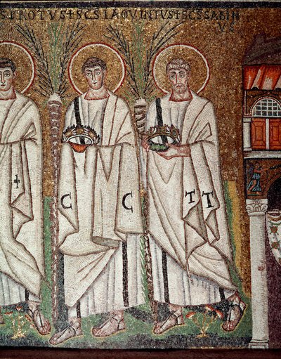 Procession af martyrer (Detalje af mosaikker, 6. århundrede) af Byzantine School
