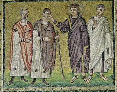 Helbredelsen af to blinde fra Jeriko, scener fra Kristi liv (mosaik) af Byzantine School