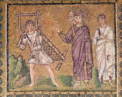 Helbredelsen af den lamme fra Kapernaum, scener fra Kristi liv (mosaik) af Byzantine School
