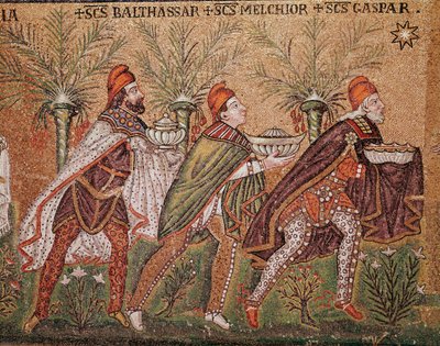 De vises tilbedelse (detalje af mosaik, 6. århundrede) af Byzantine School