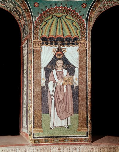 Biskopens Ecclesia (Detalje af mosaikker, 6. århundrede) af Byzantine School