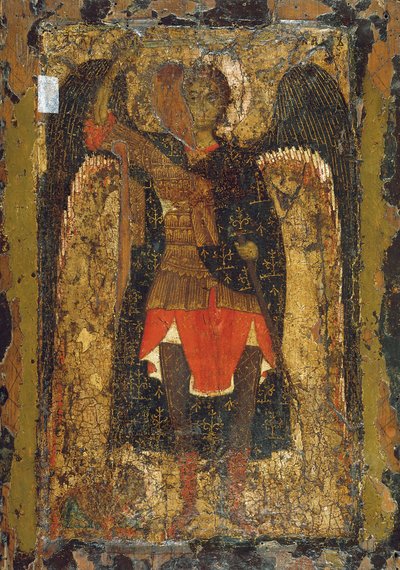 Ærkeenglen Michaels tilsynekomst for Joshua, søn af Nun, tidligt i det 13. århundrede. af Byzantine icon.