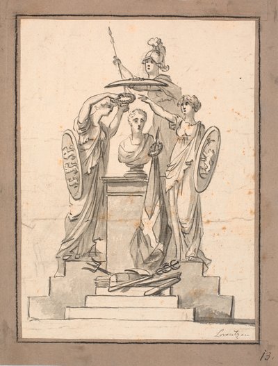En buste (Fr. VI?) bekranses af tre kvinder med våbenskjolde af C.A. Lorentzen