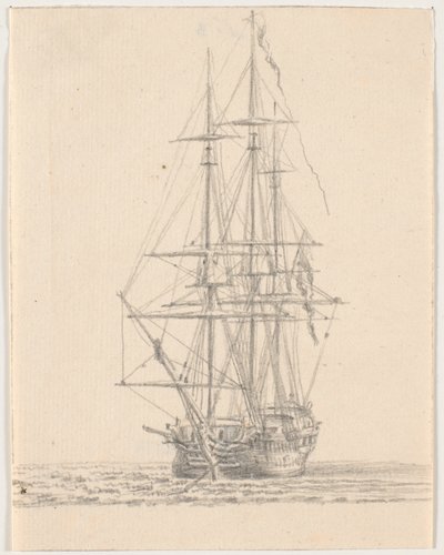 Marineskib med strøgne sejl af C.A. Lorentzen