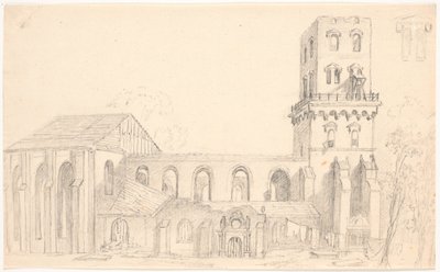 Ruiner af Nicolai kirke, København af C.A. Lorentzen