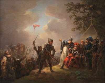 Legenden om det danske flag (Dannebrog) falder ned fra himlen under slaget ved Lyndanise (Tallin) i Estland i 1219 af C.A. Lorentzen