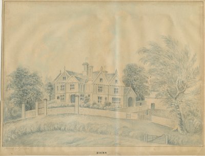 Eccleshall - Biana Hall: blå vask tegning, og [midten af det 19. århundrede] af C.B Ash