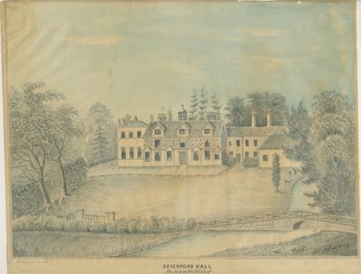 Seighford Hall: farvet vasketegning og [midten af det 19. århundrede] af C.B Ash