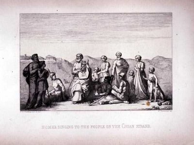 Homer synger for folket på Chian Strand, indgraveret af B.Barloccini, 1849 af C.C Perkins