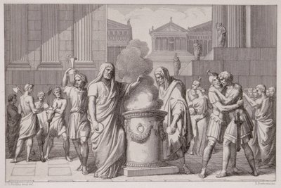 Mødet mellem Camillus og Manlius efter gallernes tilbagetog, indgraveret af B.Barloccini, 1849 af C.C Perkins