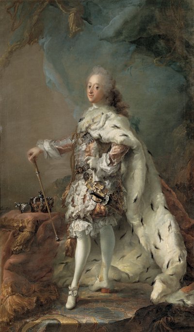 Portræt af Frederik V i Salvedragt af C.G. Pilo
