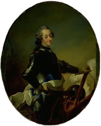 Portræt af Frederik V i rustning af C.G. Pilo