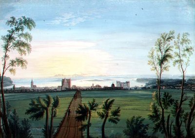 Udsigt over Schwerin, morgen (akvarel) af C.H. Nipperdey