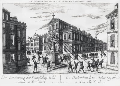 Amerikanske separatister trækker monumentet over kong George af England ned til New York af J.B. and Brown J. Rowbotham