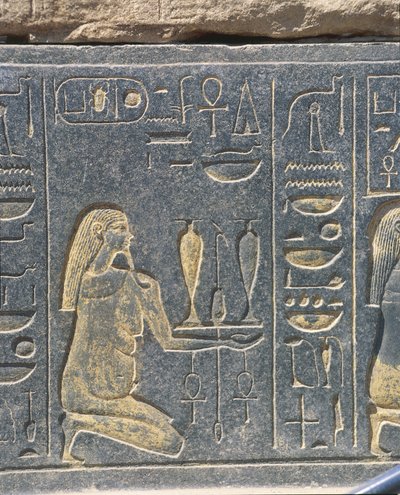 Egypten, Karnak, Hatshepsuts røde kapel, gyldent relief, vinoffer af J.B. and Brown J. Rowbotham