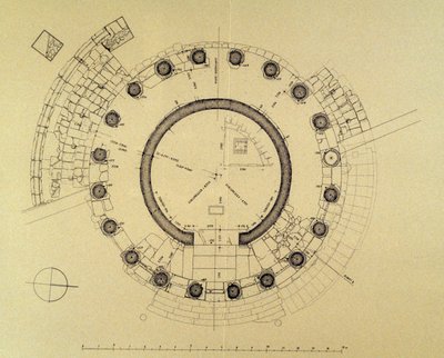 Plantegning af Temple of Vesta eller Hercules Victor, af den tyske arkæolog Friedrich Rakob (1931-2007) (foto) af J.B. and Brown J. Rowbotham