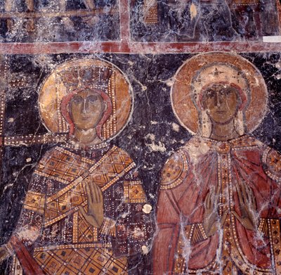 Fresco i den byzantinske kirke i Agios Nikolaos, Maza, Kreta, Grækenland af J.B. and Brown J. Rowbotham