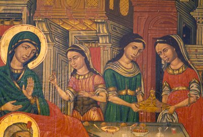Madonna og kvinder med mad, Arkadi, Kreta, Grækenland (foto) af J.B. and Brown J. Rowbotham
