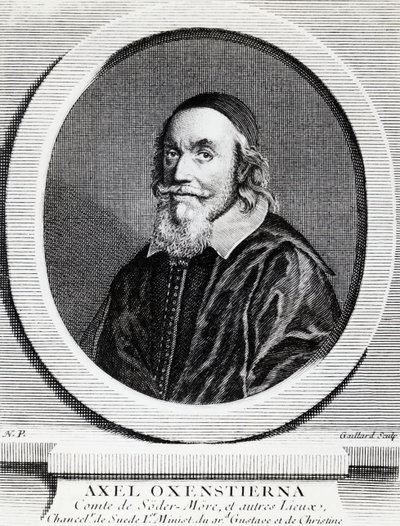 Portræt af Axel Oxenstierna Gustafsson (1583-1654), kansler for Kongeriget Sverige, gravering af J.B. and Brown J. Rowbotham