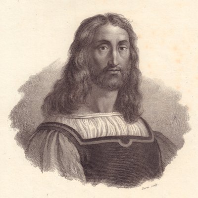 Portræt af den italienske gravør Marcantonio Raimondi (1480-1534), kobberstik af Barni fra maleri af Raffaello Sanzio af J.B. and Brown J. Rowbotham
