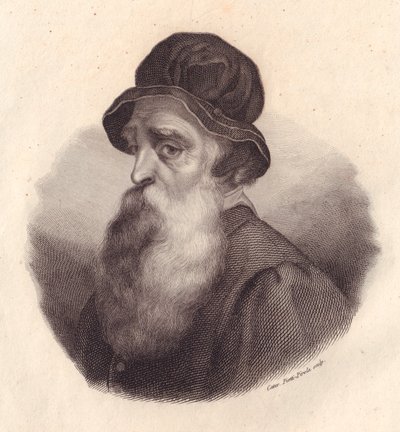 Portræt af den italienske billedhugger og guldsmed Benvenuto Cellini (1500-1571), kobberstik af Caterina Piotti-Pirola fra maleri af Giorgio Vasari af J.B. and Brown J. Rowbotham