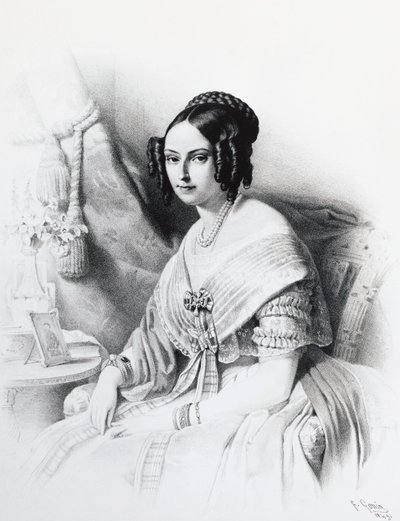 Portræt af Maria Adelaide af Habsburg-Lorraine (1822-1855), hustru til Victor Emmanuel II af Savoyen, gravering af J.B. and Brown J. Rowbotham