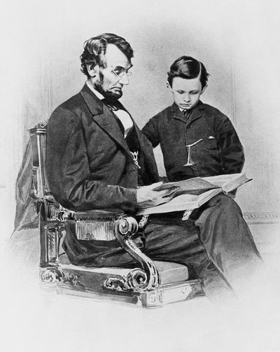 Præsident for Amerikas Forenede Stater Abraham Lincoln (1809-1865) med sin søn Thomas 